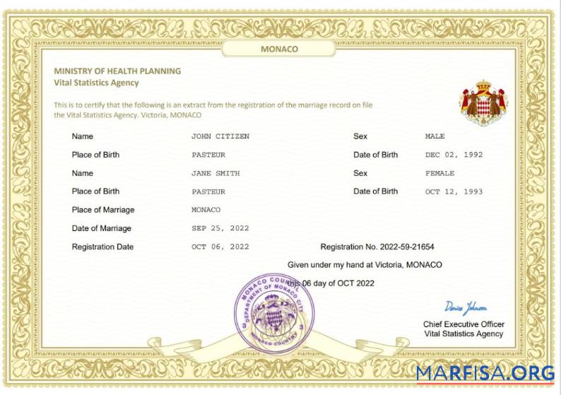 Downloadable Monaco marriage certificate Word and PDF template